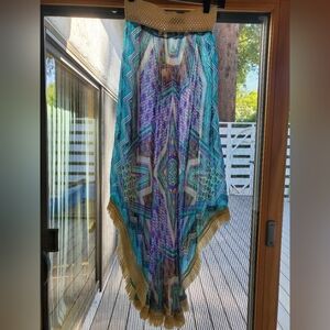 Pop ST Barth 100% SILK MAXI DRESS/ BEACH COVER UP OS